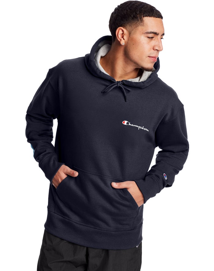 Champion Powerblend Fleece Script Logo - Miesten Laivastonsininen Huppari - Suomi 6837041-TX